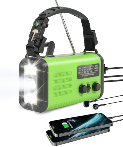 Radio de manivela de emergencia de 20000 mAh / 74000 mWh, radio meteorológica portátil NOAA/AM/FM, radio solar de manivela, funciona con pilas con cargador de teléfono USB, lámpara de lectura de