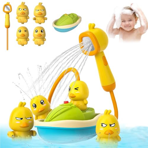 Badewannenspielzeug ab 1 Jahre, Badespielzeug Baby mit Duschkopf, Elektrisches Badewannen Spielzeug Ente mit Wassersprühfunktion, Geschenk Mädchen Junge 1 2 3 Jahr (A)