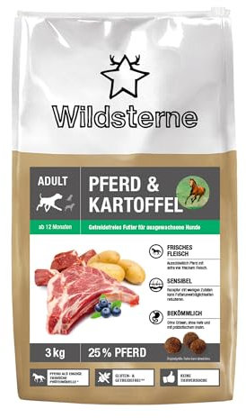 Pferd & Kartoffel Adult 3 kg |Getreidefreies Trockenfutter | Monoprotein Pferd| von Tierärzten entwickelt | Hundefutter mit frischem Fleisch | Premiumfutter für Hund