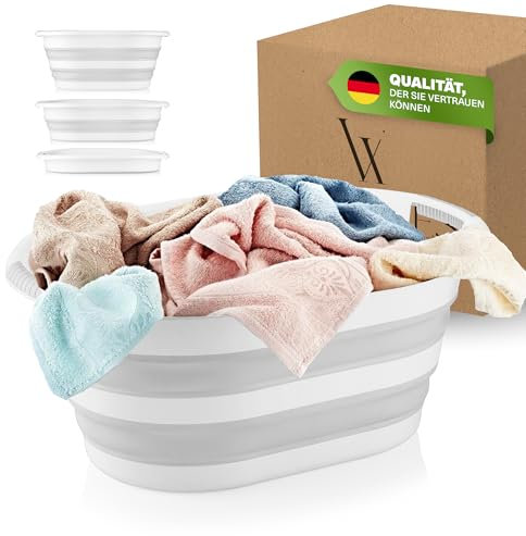 Viwares Wäschekorb 2er Set – Faltbar & platzsparend – 2× 25 L Klappbarer Wäschesammler mit Silikongriff – BPA-frei, stabil & vielseitig nutzbar für Bad, Aufbewahrung & Haushalt