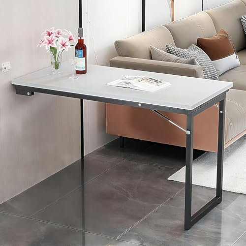 Klappbarer Schreibtisch Wand - Starker Klapptisch aus Massivholz & Stahl (40kg) - Platzsparend für Wohnzimmer, Büro, Dachschräge - Einfache Montage