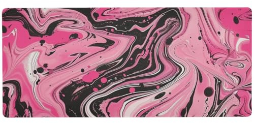 Tapis de souris antidérapant pour bureau - Marbré rose pâle et noir - Grand tapis de souris - 80 x 30 cm