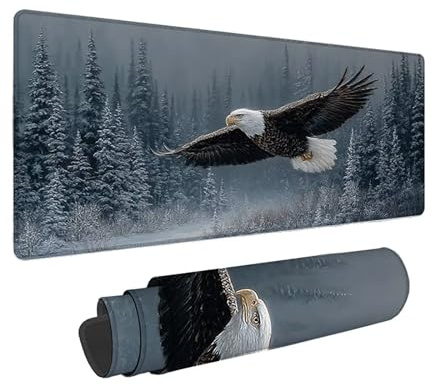 Mauspad XXL 90x30cm, Mauspad Weiß Mousepad Adler Schreibtischunterlage mit 3MM Genähten Kanten Fransenfreie, WassXerdicht Gaming Mousepad für PC Verbessert Präzision und Geschwindigkeit -zjn25099P