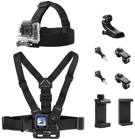 Gykutix Set med 9 bröstsele, fästning, actionkameraremmar, sele, pannband, bröstsele, 9 i 1, sportkamerahållare, kompatibel med GoPro Hero DJI Osmo och telefon