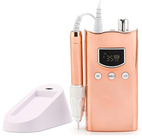 Perceuse à ongles, Ponceuse à ongles électrique sans fil 85 W, rechargeable, 35000 tr/min, for manucure intelligente(Gold)