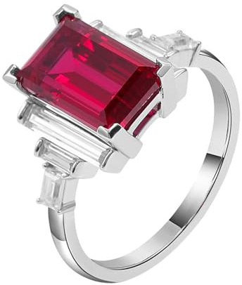 Whoiy Trauringe Damen 375 Gold, Weißgold Ringe Frauen mit Kreierter Rubin 3ct Verlobungsringe Elegant Echtgold 9 Karat mit Gravur Gr. 58 (18.5)