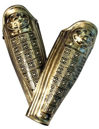 Abiti e Maschere Gambali in plastica Effetto Oro martellato Soldato Romano