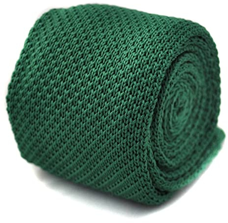 Frederick Thomas Plain Green Skinny Knitted Men’s Tie with Flat End, 147cm Length Necktie Ideal for Formal Wear, Office Outfits and Weddings, Classic 5cm Width