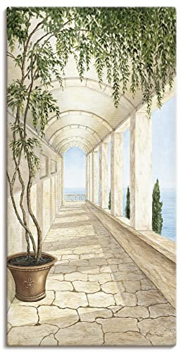 ARTLAND Wanddeko Leinwand Bilder Wandbild 30 x 60 cm Architektur Gebäude Sehenswürdigkeiten Malerei Creme A5VL Capri