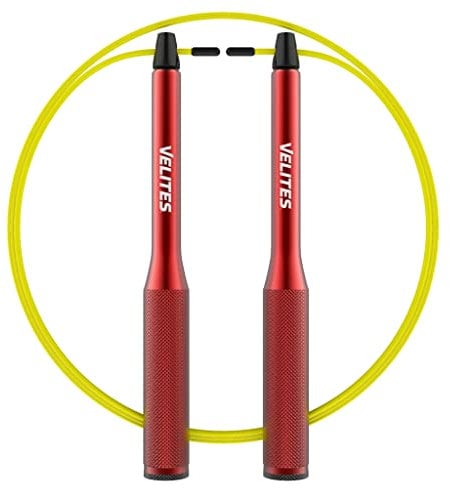 Velites Comba de Velocidad Fire 2.0 I para Crosstraining, Boxeo y Fitness I Ideal para Saltos Dobles I Ultraligera I Cuerda de Saltar de Velocidad de Aluminio (Roja) I Lastres No Incluidos