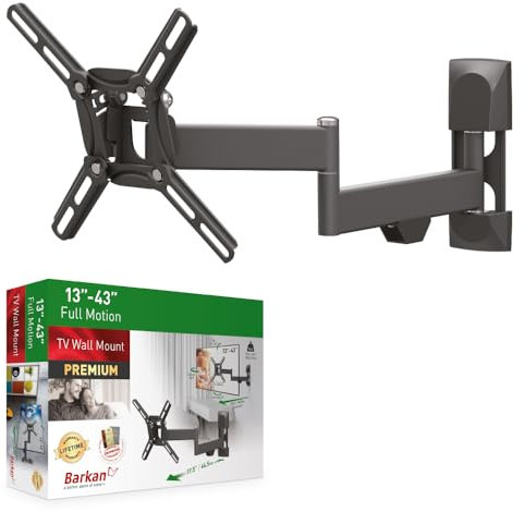 Barkan TV Wandhalterung, 13 - 43 Zoll Schwenkbar / Neigbar / Vollbewegung flach & curved Fernseher TV Halterung, hält bis 25Kg, Patentierter, UL zertifiziert, für LED OLED LCD, Max. VESA 200x200