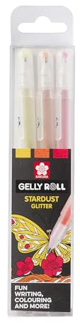 SAKURA Gelly Roll Stardust Set Happy - 3 Colours - Glitter Gel Pens - Golden-Star, Copper-Star, Red-Star - Smooth Ink Flow - For Handwriting, Drawing & Decoration