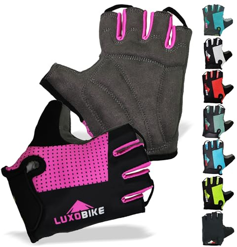 LuxoBike Bike Gloves for Women Cycling Biking Gloves Men - Padded Shock Absorbing Bicycle Riding, Anti-Slip Breahtable Half-Finger 's for Mountain Biker Ebike