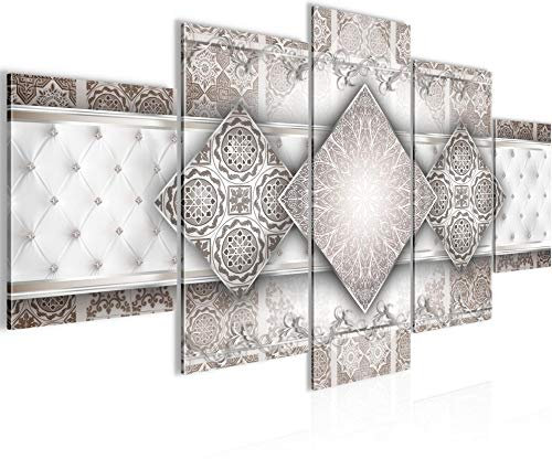 Runa Art Wandbilder Abstrakt Mandala 5 Teilig Bild auf Vlies Leinwand Deko Wohnzimmer Schlafzimmer Orientalisch Beige Grau 023552b