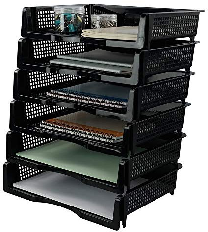 Tstorage Ablagefächer Papierablage Stapelbar A4 für Ordner/Briefe, Kunststoff, Schwarz, 6 Stück