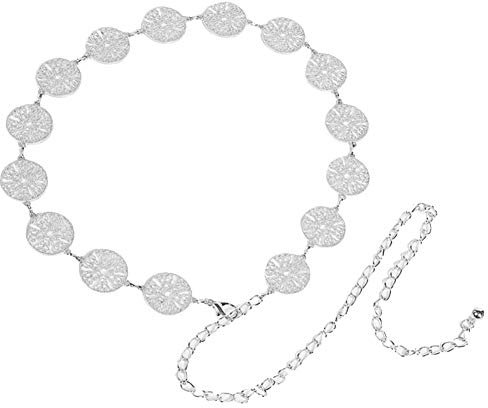 MoreChioce Taille Kette Gürtel,Damen Dekorativ Taillengürtel Metall Gürtel Strap Schärpe Strand Körperkette 150CM Silber