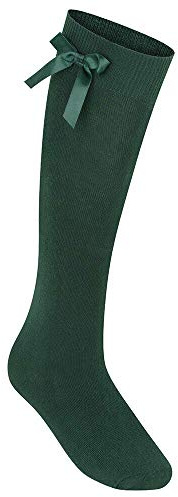 ComfyWear 3 Pairs Girls Knee High Socks With Bow, Kids Socks, Back to School Socks, Uniform Socks, Cotton Rich Long High Knee Socks, Green Socks, fits (Aged 2-4 Years/Kids Shoe Size 6-8) - Green Bow