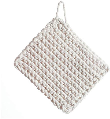 Asudaro Makramee Tischset, Böhmische Handgewebte Tischdecke Elegante Quadratische Untersetzer Baumwollseil Tasse Pad Kaffee Getränk Bier Tasse Matte Boho Tischdekoration Platzdeckchen S:13 * 12cm