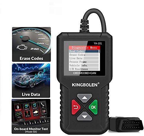 KINGBOLEN OBD2 Scanner YA101 Code Reader,Universal Automotive Engine Light Check Scan Tool Checks O2 Sensor and EVAP Systems with Full OBD2 Functions, Supports Mode6 with DTC Lookup