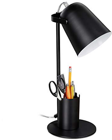 Relaxdays Schreibtischlampe mit Stifthalter, Bürolampe Schreibtisch, E27, moderne Tischlampe, 40 x 15 x 20 cm, schwarz