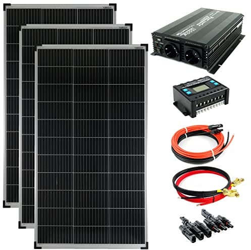 SOLARTRONICS Inselanlage Komplettset: 3x 140W monokristalline Solarmodul + 1500W Wechselrichter + 20A Laderegler + PV Kabel + Solarstecker