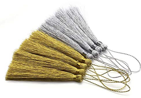 HEALLILY Quasten Anhänger Klein Golden Silber Seide Quaste Anhänger DIY Basteln für Chinesischen Knoten Lesezeichen Ohrring Armbänder Schlüsselanhänger Tasche Laterne Zubehör 30pcs