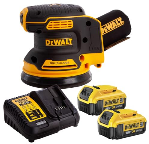 Dewalt DCW210N 18V Brushless 125mm Random Orbital Sander with 2 x 4.0Ah DCB182 Batteries & Charger