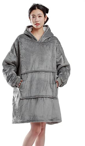 Sweat Polaire Femme,Sweat à Capuche Super Dalian, Ultra Douce en Polaire Sherpa Chaude et Confortable,Taille Unique pour Femme, Fille, Adulte, Homme, garçon,Gris