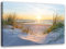 Feeby Vlies Leinwandbild Himmel Strand Wellen Meer 60x40 cm Wanddeko Design Kunstdruck Zimmerdeko Bilderwand Gras Sonnenuntergang Dünen Beige
