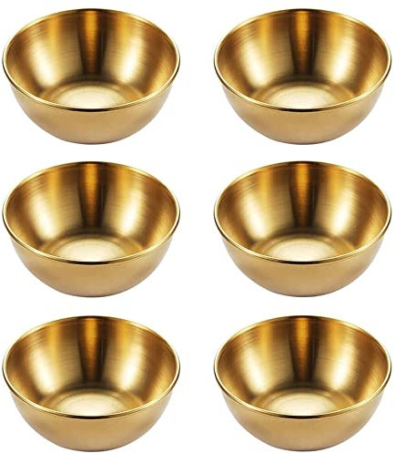Bhina 6 Stk Goldene Soßenschale,Edelstahl Mini Dipschalen,Runde Dippschalen,Edelstahl Kleine Servierschalen,Rundeservierschalen,Saucenschale,Sojasauce,Ketchup,Gewürze,Obst,Desserts Aufnehmen