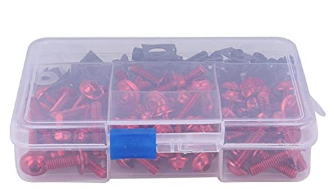Aramox Universal 177pcs Viti per Moto in Alluminio Bullone per Carenatura Kit Rondelle M5 M6, Adatto per Moto Sportive(rosso)