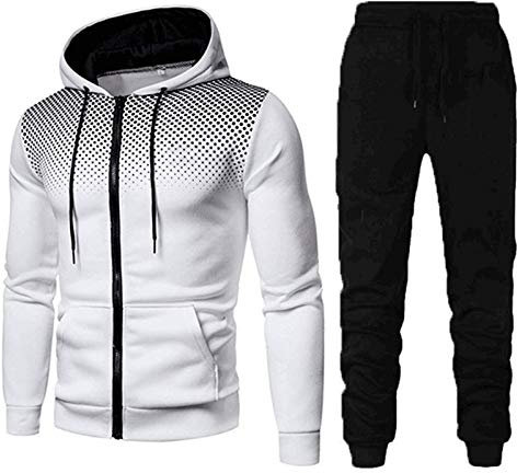 RPixc Tenue Sport Homme DéContracté Hooded Survetement Sport Ensemble Doux Chic VêTement Complet Full Zip Sweat à Capuche Et Pantalon à Pois Printemps Et Fall Noir Gris Taille M à 3xl…