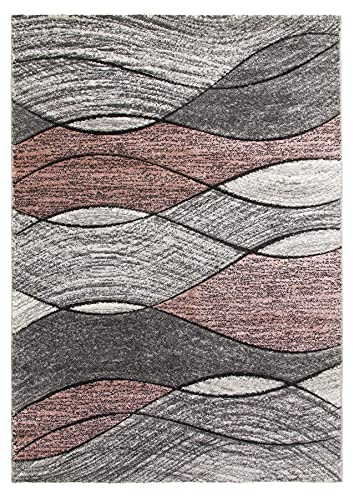 SrS Rugs® Impulse - Area Rug for Living Room, Bedroom, Hallway Runner Rug - Abstract Geometric Design - Provides Home with Comfort and Warmth (Pink Waves, 240cm x 330cm)