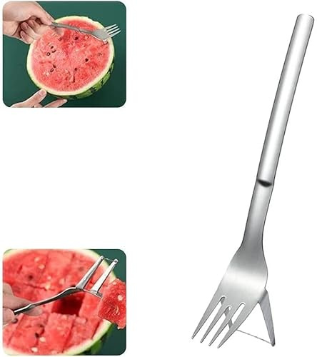 Tenedor de sandía cortador de cubos de melones de artefacto de sandía 2 en 1 tenedor de acero inoxidable cuchillo de frutas para utensilios