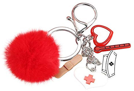 Porte-clés, Bijou de Sac thème médical infirmière Charms, Pompon.