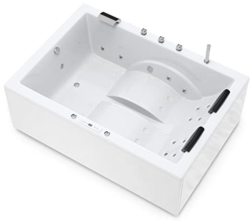 AQUADE Jacuzzi 2 Person Whirlpool Marburg Classic 180x130 mit LED Whirlpool Beleuchtung, Armatur Whirlpool Badewanne & Badekissen für Badewanne Whirlpool 2 Personen/Badewanne Komplett Set