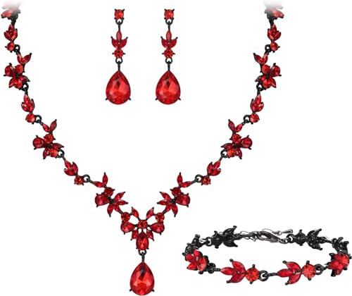 BiBeary Schmuck Set Braut Damen Blatt Blume Hochzeit Statement Halskette Ohrhänger Ohrringe Set Party Abschlussball
