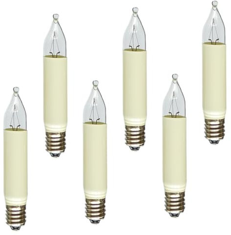 Erzgebirgslicht - AUSWAHL - 6 Stück Kleinschaftkerze 8V 3W E10 für 30 Brennstellen Ersatzbirne Glühbirne Minischaftkerze Glühlämpchen für Lichterketten Pyramide und Schwibbogen (keine LED!)
