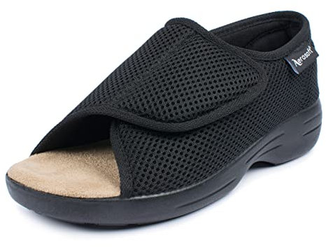 Aerosoft Reha-Sandale Stretch 14 Damen Herren Klettverschluss Weite G-H rutschhemmend (Schwarz, 36)