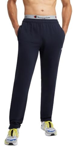 Champion Powerblend - Pantaloni della Tuta da Uomo in Pile, con Fondo Aperto, per Uomo (Reg. o Grande e Alto), Navy C Patch Logo, Large Tall