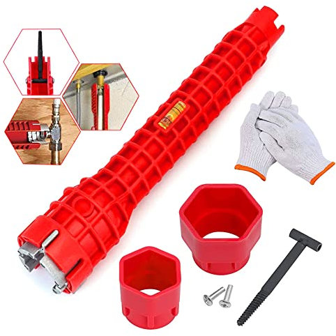 Jokresty Kit de llaves de vaso para instalador de grifo de fregadero, herramienta multifuncional 8 en 1, cocina, herramientas de instalación de reparación de fontanería (rojo)