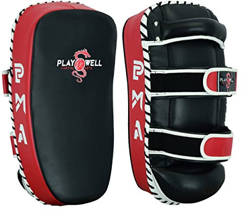 Playwell Paire de coussinets en cuir de luxe incurvés thaïlandais avec coussins Noir/rouge
