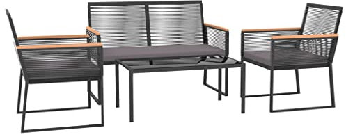 vidaXL Gartenmöbel 4-TLG. mit Kissen Lounge Sitzgruppe Gartenset Sitzgarnitur Gartensofa Gartenstuhl Gartentisch Garnitur Schwarz Stahl