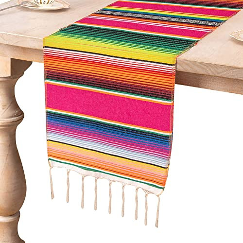 LICHENGTAI Tischläufer Boho Tischwäsche Natürlicher Sackleinen-Tischläufer, Regenbogen Tischdecke Läufer Tischband mit Quasten, Tischdecke für Party Hochzeit Geburtstagsparty