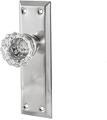 newliplace 2 Pack Vintage Single Sided Crystal Dummy Door Knobs Interior, Antique Long Plate Glass Dummy Door Knobs in Brushed Nickel