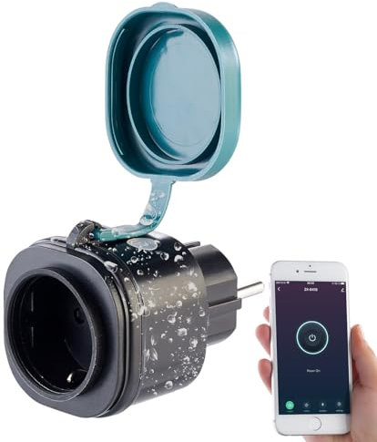 Luminea Home Control Elesion Steckdose: Outdoor-WLAN-Steckdose mit Energiekostenmesser, App, 3.680 Watt (16 A) (Zeitschaltuhr außen WLAN, Zeitschaltuhr Außenbereich, Weihnachtsbeleuchtung)