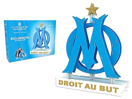 Megableu - Puzzle 3D Om - Écusson Olympique de Marseille - 40 Pièces Robustes - sans Colle ni Outils - Puzzle Foot Enfants dès 7 Ans - Activité Manuelle Supporter - Jeu sans Écran