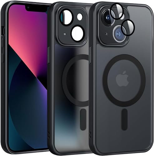 Rosyhulle iPhone 13 Hülle mit MagSafe, Magnetisch Transluzente Matte Silikon Handyhülle mit Kameraschutz für iPhone 13 Anti Fingerabdruck Stoßfest Kratzfest Schutzhülle Case Cover - Schwarz