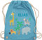 Turnbeutel Rucksack - Safari Tiere Zootiere Zoo Giraffe Zebra Löwe Elefant - Unisize - Hellblau - personalisierte kindergarten beutel tier stoffbeutel wäschebeutel kita tieren sportbeutel