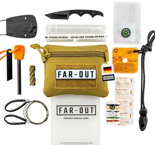 FAR-OUT® Essential Survival Kit – Hochwertiges Kleines Survival Kit in Molle Tasche - Outdoor Survival Ausrüstung & Überlebensausrüstung für Profis - Auch geeignet für Notfallrucksack oder Blackout